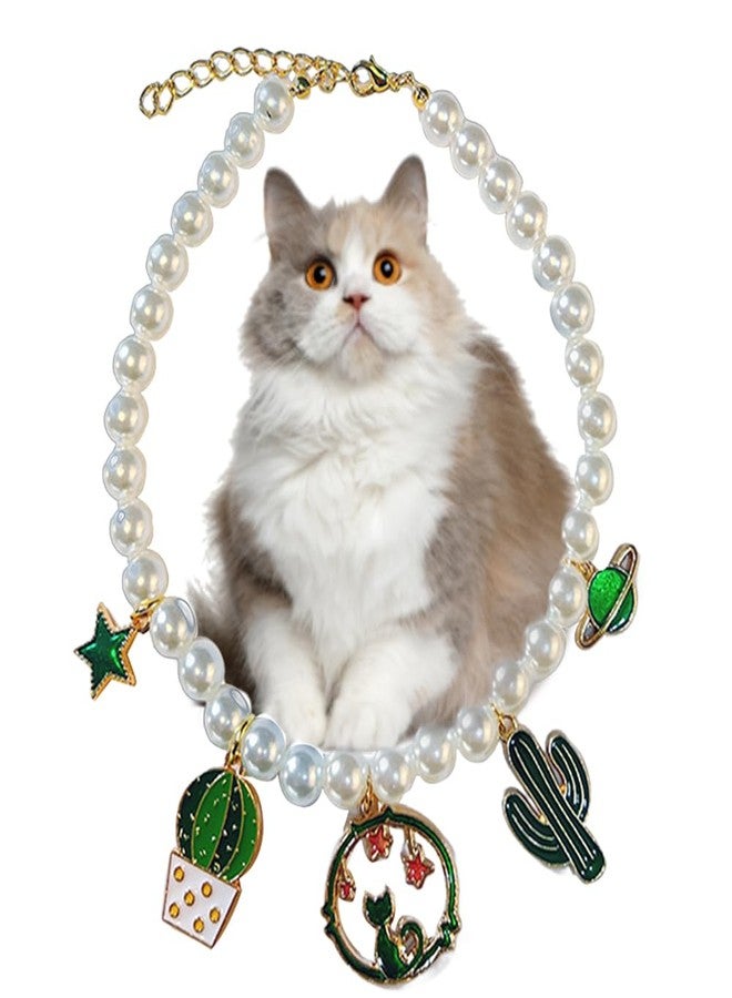 Ouliget Pet Cat Pearl Collar,Adjustable Cute Cat Dog Necklace,Fashion Pearl Jewelry Gifts Pendant for Small Animal Gift Decoration,8 to 10 inches - Image 1